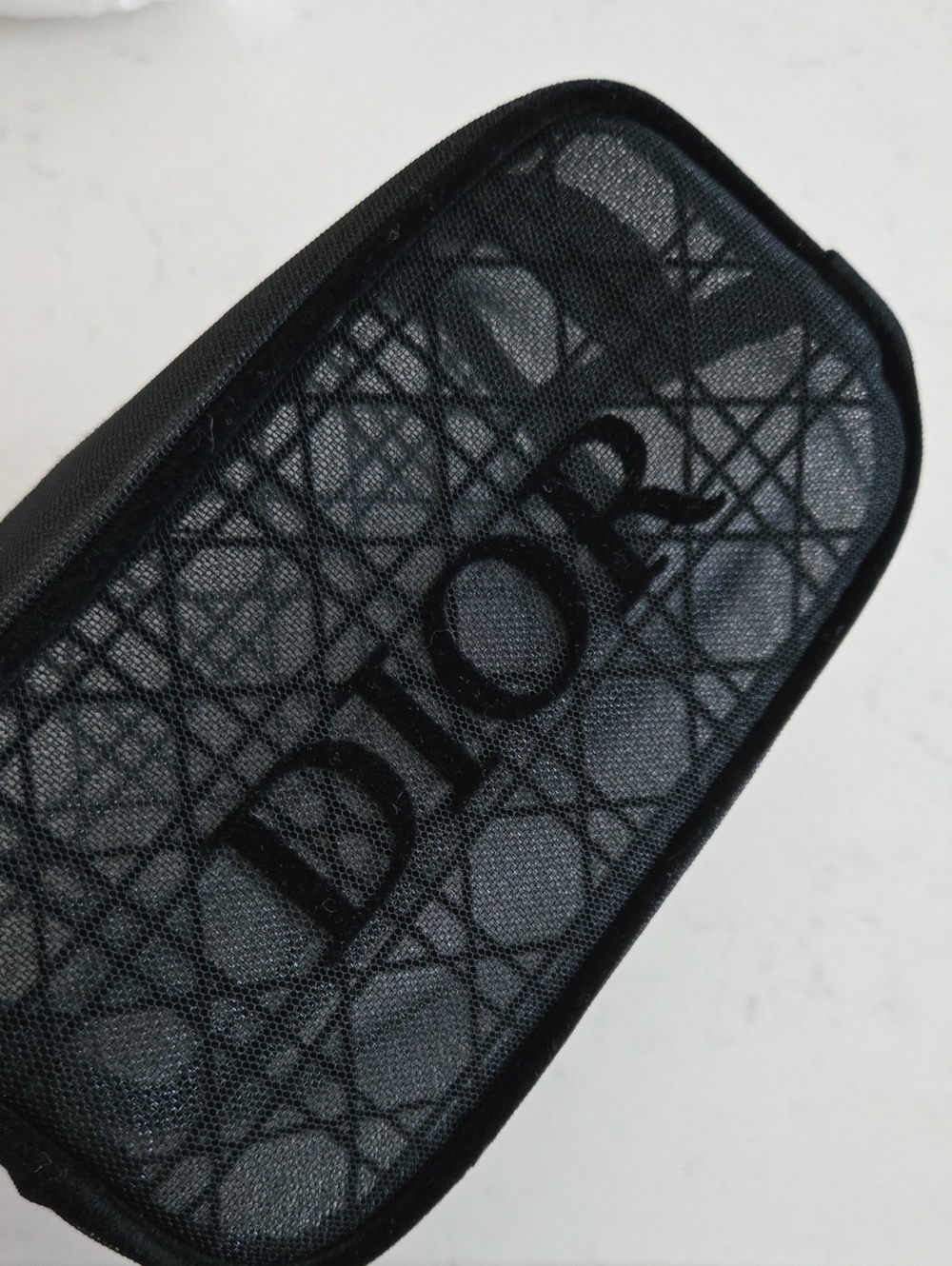New never Used DIOR Mesh CANNAGE POUCH Black  ZIPPER Bag New Dior cannage Print